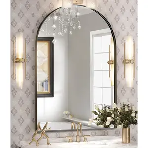 Arched mirror arched wall mirror 22 x 30 inch black arch mirror metal frame black bathroom mirror arched top bathroom vanity mirror for living room bedroom mantel entryway hallways
