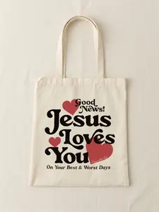 "Good News!Jesus Loves You" Print Tote Bag - Christian Gift, Large Capacity, Durable Shoulder Bag for Outdoor Picnic, Parties, and Travel