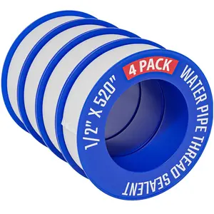 4 Rolls 1/2 Inch(W) X 520 Inches(L) Teflon Duct Sealant Tape for Shower , Plumbing Thread Tapes, Water Pipe Sealing Plumbers PTFE Thread Seal, Pipe Dope Thread Sealant for Water