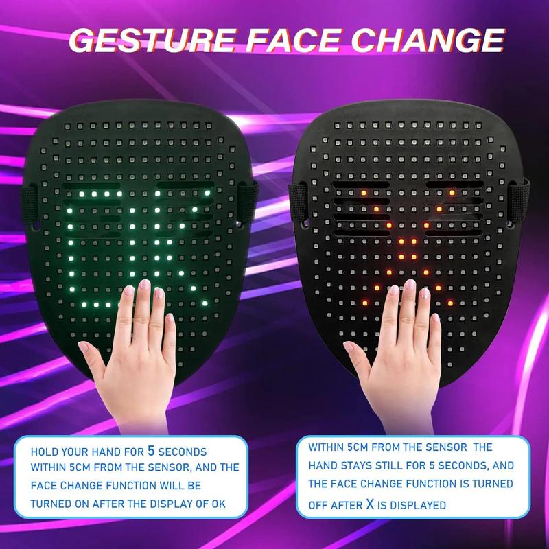 LED Light Up Mask, Gesture Sensor Mask, Cyberpunk Mask, Rechargeable Party Mask for Men & Women, Costume Accessories for Cosplay & Dance Party, Party Supplies