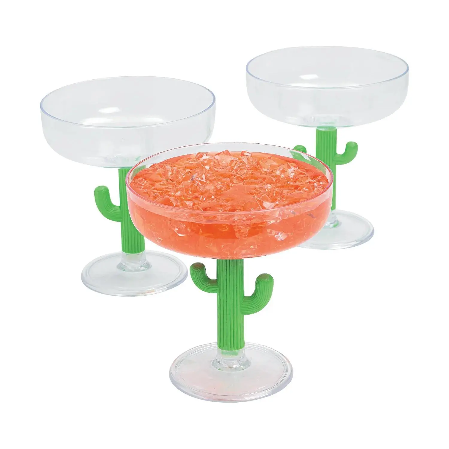 Durable Cactus Design Reusable Plastic Margarita Glasses - 12 oz, Wide Mouth, 12 Ct - Ideal for Taco Party, Desert Theme Kitchenware Drinkware