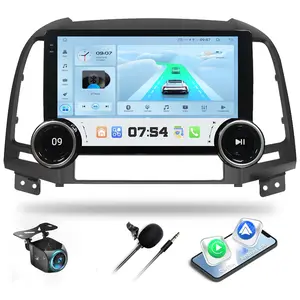 10.1 Inch Dual Knobs Android Radio for 【Hyundai Santa Fe 2006-2012】 Car Stereo Wireless CarPlay Android Auto HD Touch Screen Bluetooth GPS Navigation Mirror Link WiFi FM/RDS SWC AHD Backup Camera 2G+64G