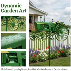 Garden Wind Spinner, Green Tractor Windmill Stake with Rotating Wheels for Patio Yard Garden, Motorcycle Windmill,NCC-1701 Windmill,Skull-shaped Airplane Wind VaneUnique Outdoor Sculptures Ornament Gift for Friends Family
