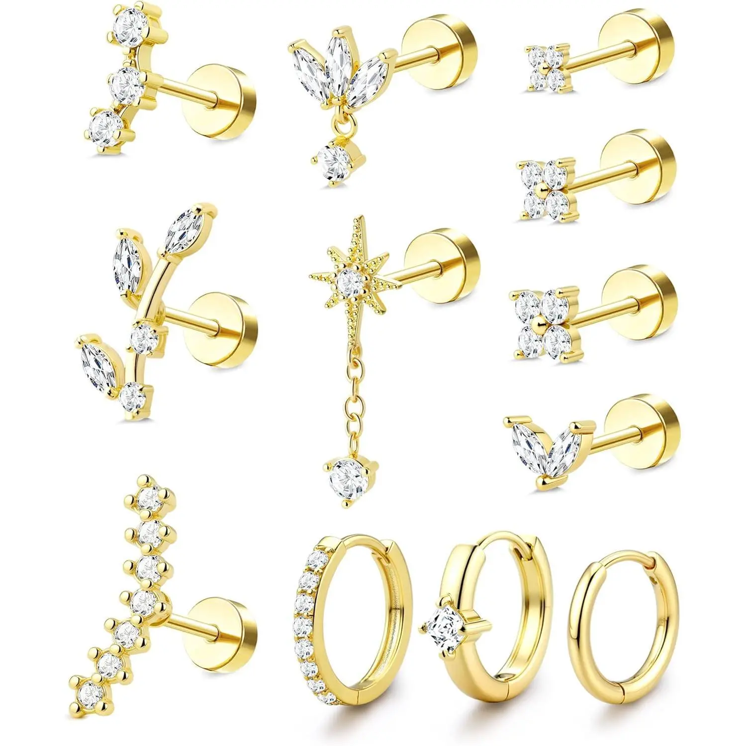 YADOCA 16G High Quality Jewelry Women's Hypoallergenic Surgical Steel Flat Back Stud Hoop Earring Set for Cartilage, Daith, Conch Piercings (Single PC), Flat Back Earrings, Daily, Elegant, Daith Piercing Earrings