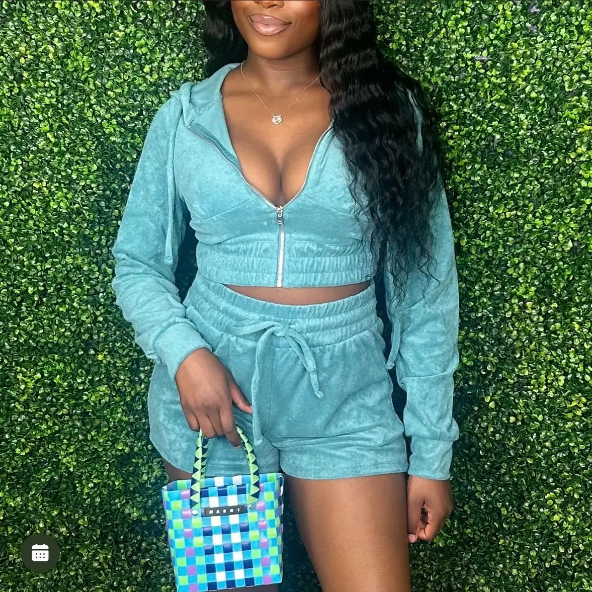 Layla Set Blue   Cropped Jacket W/ Shortsss Casual Fit Womenswear Comfortable Beach Top Bottom Lightweight Casual Clothes Women Ladies Clothing for Daily Wear 2 piece set for summer top and high waist shorts for summer