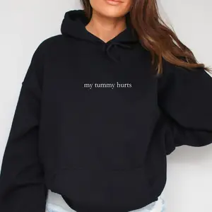 My Tummy Hurts Embroidered Sweatshirt, Unisex Hooded Sweatshirt, Casual Long Sleeve Oversized with Embroidery Design