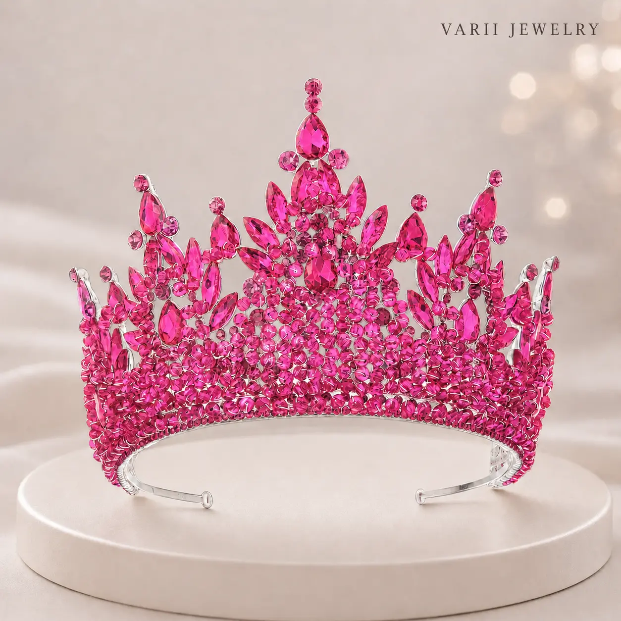 Women's Rhinestone Tiara Crown - Large Statement Princess Headpiece with Gold-Tone Alloy Frame, Sparkling Costume Hair Accessory for Pageants, Proms, Special Events elegant pink