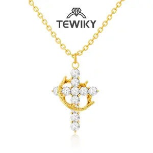 Tewiky Simple Crown Cross Pendant Gold/Silver/Rose Gold Necklace for Women&Men & Girls Pretty Choker Daily Clothing Decor All-match Exquisite Jewelry,the best valentineday gift