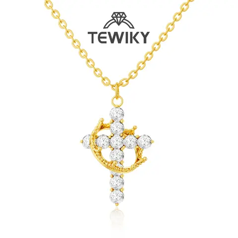 Tewiky Trendy Cross Design Pendant Necklace - 14K Gold/Silver/Rose Gold Women's Christian Style Casual Jewelry, All-Match Exquisite Daily Choker Gift