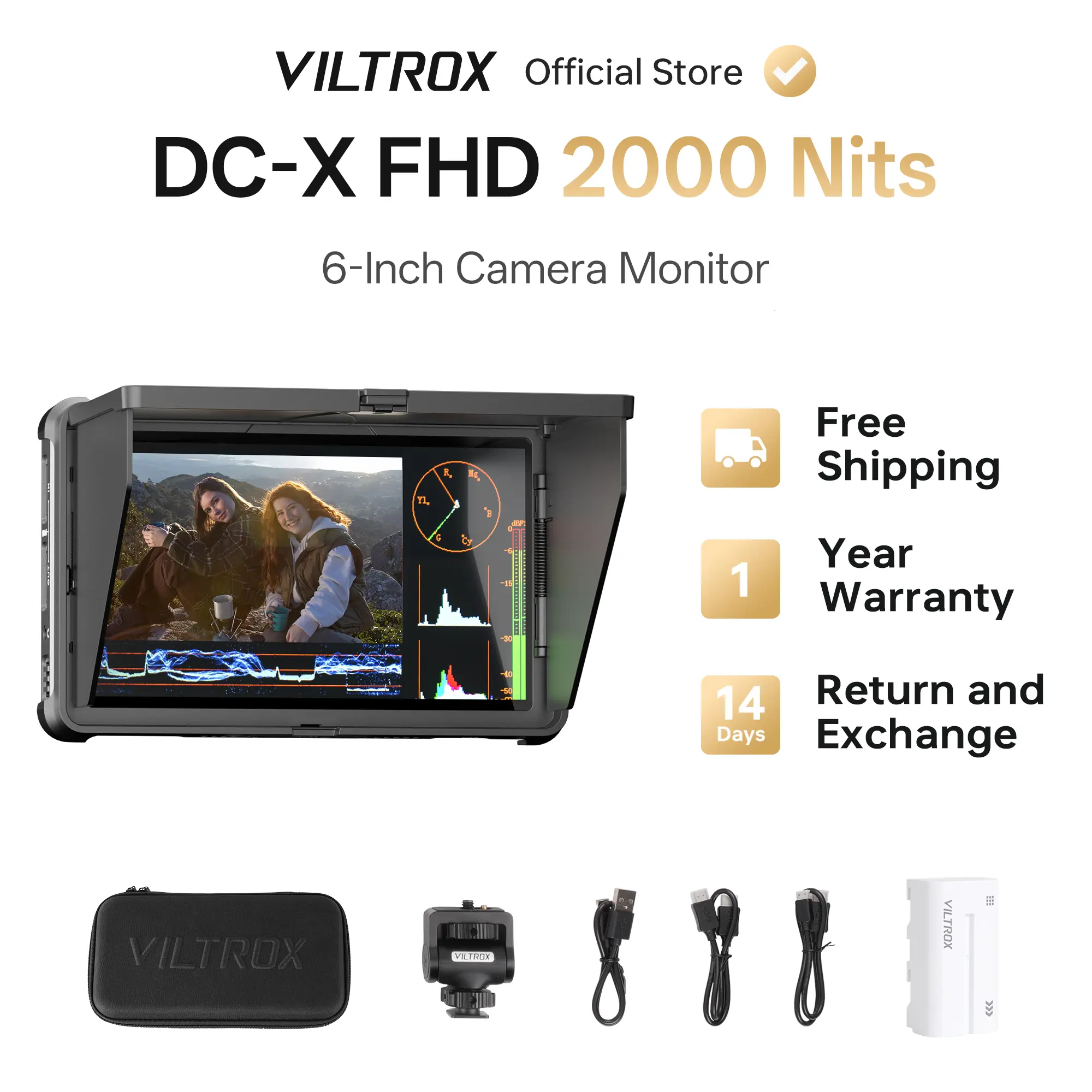 Viltrox DC-X 6-Inch Portable FHD Camera Monitor - Custom Touchscreen, Aluminum Alloy Compact Body, Efficient Cooling System Camera Accessory, Accessories, Extended Battery Life, Multiple Power Supply Options