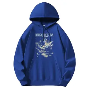 Holafish Trendy Queen Rocky Mountains Pattern Oversized Hoodies Fleece Sweatshirts Fall Fashion 2025 Pullover Sweaters Winter Clothes