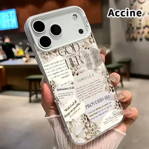 Phone Case for iPhone 17 16 15 14 Pro Max 13 12 11 XR XS Plus Air E Divine Floral Scriptures Pattern IMD Hard Polycarbonate Drop Protection Phone Bumper Cover