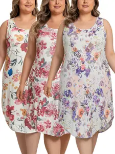 【Flash Sale】Plus Size 3-Pack Print Sleeveless Nightgowns | Comfy Tank Loungewear Sleep Dress 1XL-5XL