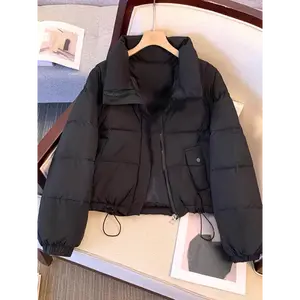 babyphat puffer jacket 2000s Women's Casual Solid Color Warm Jacket, Polyester 100% 300g/m² Heavyweight, Long Sleeve Loose Fit, Zippered, Non-stretch Fabric, Regular Length, Winter Jacket