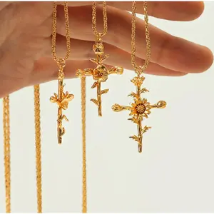 Birth Flower Cross Necklace - Cross Flower Necklace - Christian Jewelry - Christian Gift - Christian Apparel - Necklace