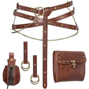 Renaissance Metal Chain Belt Set - Medieval   Adjustable Belt with  Pouch & Skirt Hike for