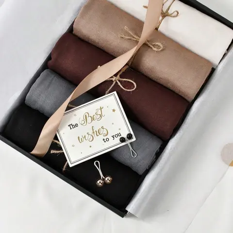 Women's Fashion Plain Color Hijab Gift Box Set, Elegant Comfortable Casual Jersey Hijabs, Muslim Prayer Scarves for Various Occasions, Summer, Elegant Hijab Wrap