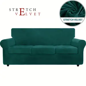 2/3/4pcs Short Plush Solid Color Sofa Slipcovers, Stretch Elastic Bottom Furniture Covers, Elastic Sofa Covers for