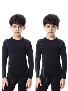Boy's Colorblock Long Sleeve Thermal Underwear Top, Casual Round Neck Thermal Top for Fall & Winter, Boys Thermal Underwear for Daily Wear