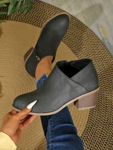 Women's Fashionable Solid Color Side Zipper Boots, Casual Comfortable Boots for Daily Wear, Female All-match Trend Shoes for Daily Wear, Girl