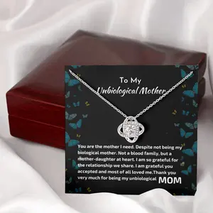 Personalized To My Unbiological Mom - Silver Love Knot Necklace for Mother-Daughter Relation | Step Mother Best Mothers Day Gift Card Message Jewelry