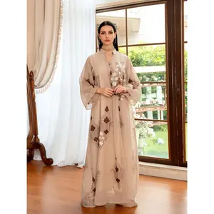 Women’s Ethnic Pattern Embroidered Dress, Modest Elegant Fitted Long-Sleeve Dress for Parties and Wedding Guests, Ladies’ Spring Islamic Clothing