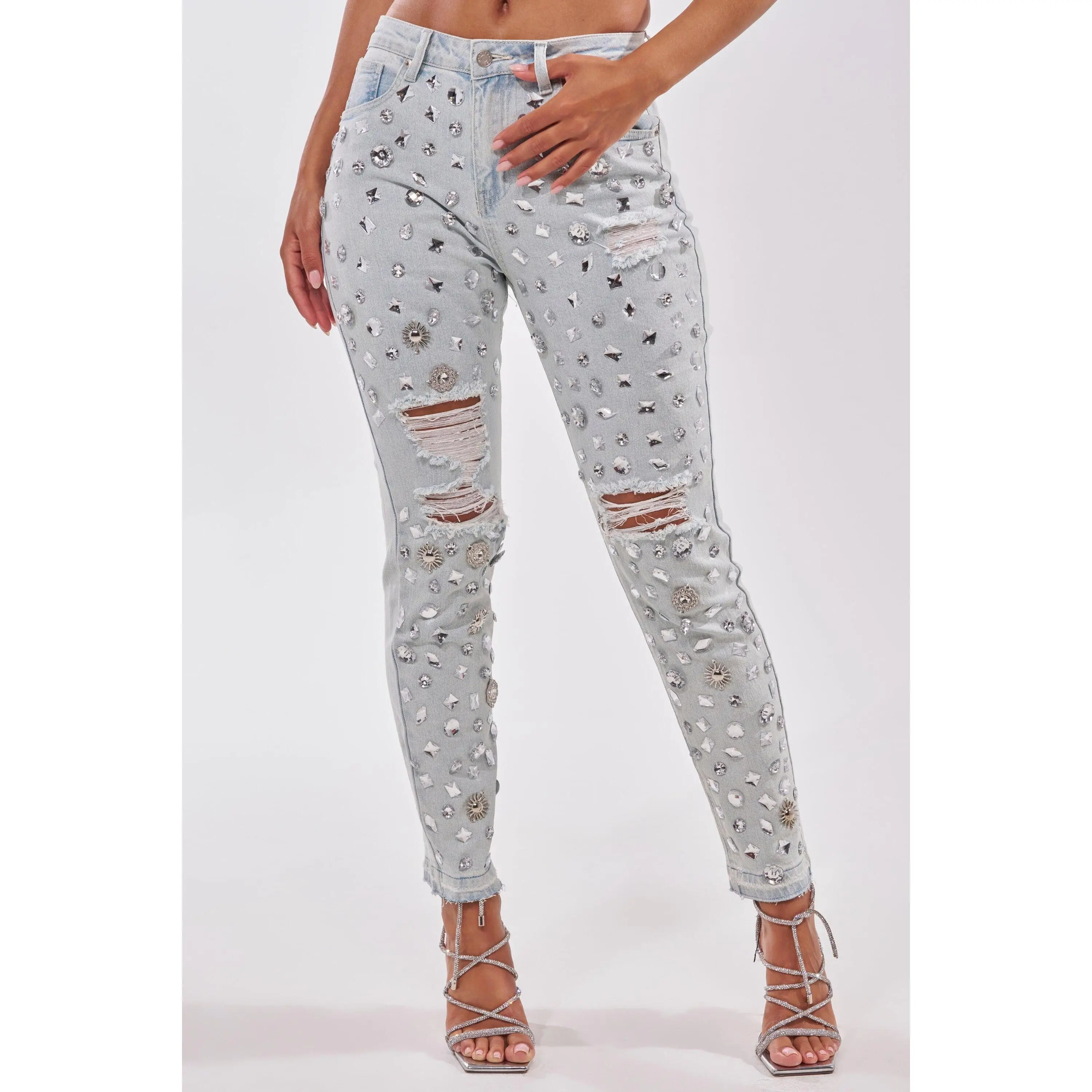 DAMN GIRL EMBELLISHED SKINNY DENIM