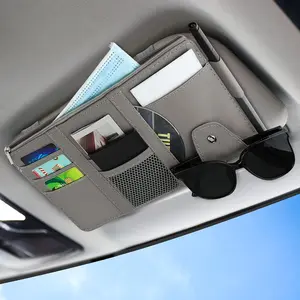 Sun Visor Organizer, Leather Pocket Organizer Sunglass Holder for  Interior Accessories with Multi-Pocket Net Zipper (Gray)