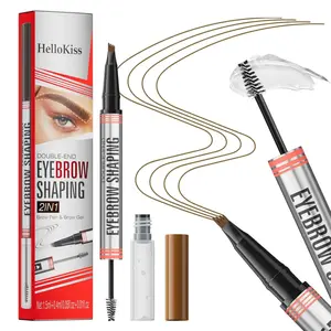 YUGU Microblading Eyebrow Pencil, Eyebrow 4 Tip Brow Pencil,Waterproof 2-in-1 Brow Pen and Sealing Brow Gel Contouring Pen for Natural Looking Eyebrows(Light Brown)