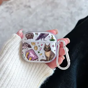Magic Mystic Gathering Pattern TPU Soft Protective Case for Apple AirPods 4/3/2/1/Pro/Pro2 Transparent Earphone Cover with Keychain Attachment