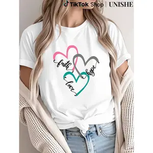 Stylish Summer Short Sleeve T-Shirt for Women with Heart Letter Print
