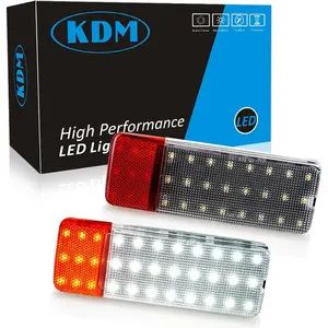 KDM LED Interior Door Panel Courtesy Light Assembly Fit for 1992-1996 Ford F150 F250 Bronco,1992-1997 F350,6000White with Red Door Warning Footwell Lamp,2Pack
