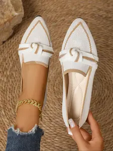 Women's Elegant Bowknot Design Pointed Toe Slip On Flats, Casual Comfortable Breathable Flat Shoes for Daily Wear, Lightweight Daily Footwear for Women & Girls, Running