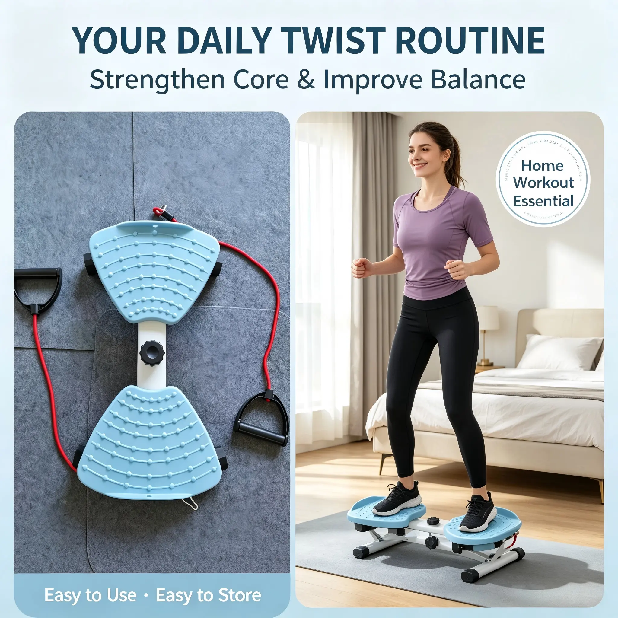 Home Mini Twist Stepper Waist Twister with Resistance Bands, Compact Body Shaping Exercise Equipment, Easy Storage Twist Board for Belly Fat Reduction, Full Body Workout Machine for Office Apartment Fitness