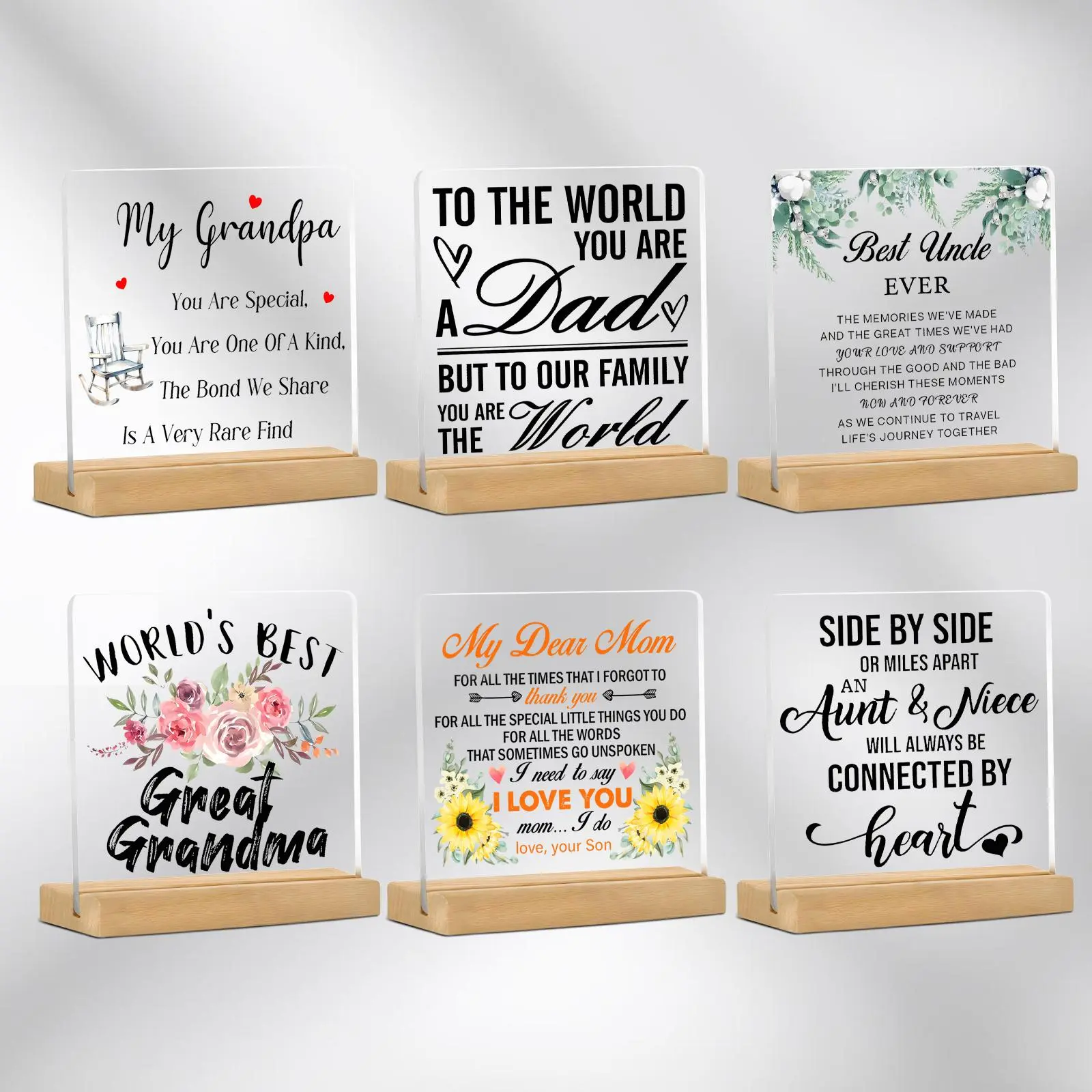 Nana Letter Pattern Acrylic Plaque, Home Decor Accessories, 1/6 Counts Modern Decorative Piece Acrylic Ornament with Wooden Base, Creative Desktop Decoration for Home Office, Gift for Grandma