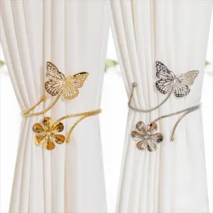 2pcs Elegant Butterfly and Floral Pattern Curtain Tiebacks Stylish Metal Curtain Holdbacks with Delicate Hollow Design Perfect for Bedroom and Living Room Decor Fashionable Curtain Accessories Floral Pattern Metal Tiebacks