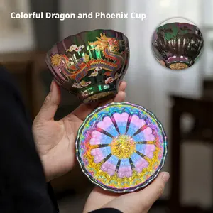 Handmade Chameleon Phoenix and Hundred Blessings Fu Character Gold-illuminated Ceramic Cup with Unique Design 9.5cm*5.0cm*150ml for Water & Tea