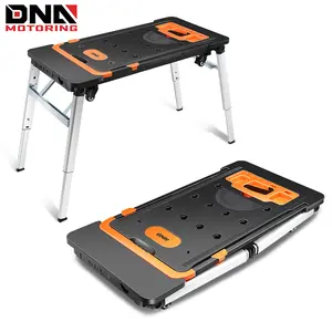 DNA MOTORING [7-In-1] Folding Portable Work Table Heavy Duty Workbench as Work Bench, Car Creeper, Saw Horses, Dolly, Scaffold, Hand Truck, Platform For Warehouse Garage , W/ 4 Wheels, Black