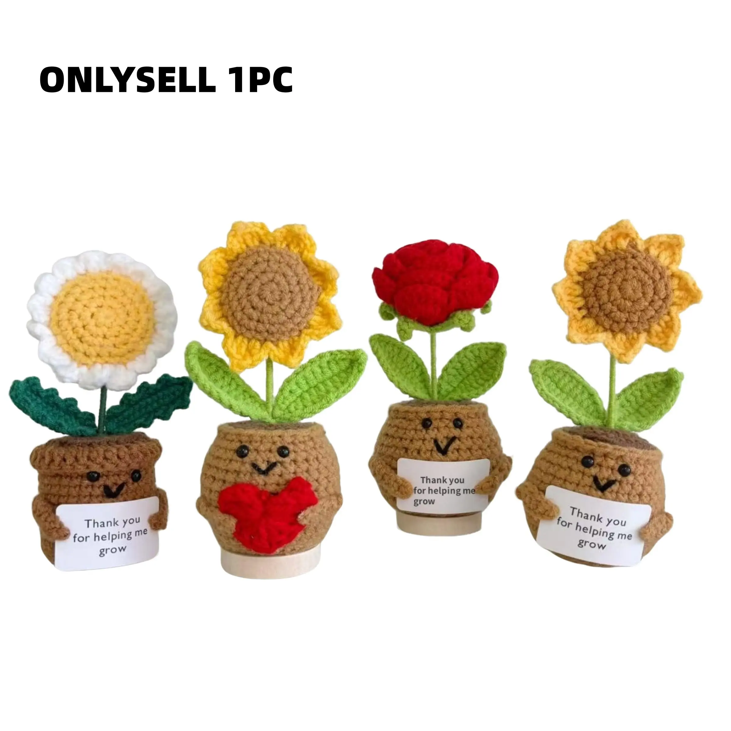 Crochet Sunflower Heart Daisy Potted Plant, Emotional Support Gift, Handmade Crochet Bouquet, Artificial Mixed Flowers Perfect for Home and Office Decor, Decorative, Artificial Flower Decorations, Flower Design Decorations
