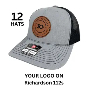 12 Pack of Custom Richardson 112 Snapback Hats - Laser Engraved Leather Patch - Business Swag - Brand Merch -