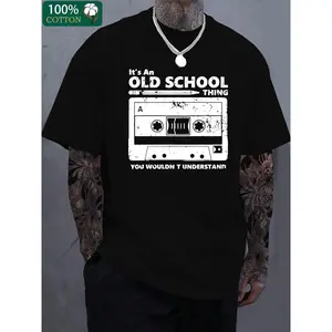 🔥✨[Graphic Hoodie]Men's Retro Graphic T-Shirt "It's An Old School Thing" Vintage Cassette Tape Design Short Sleeve Casual Crewneck Summer Tee Trendy Everyday Streetwear Graphic Tee Retro Music Shirt For Men Women Fans Collectors Lovers