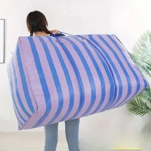 1 Pc nylon storage bag - blue and white striped bedding and clothing classification bag, thickened large capacity luggage mobile bag packaging, travel checked snake skin bag, Travel Duffle Bag
