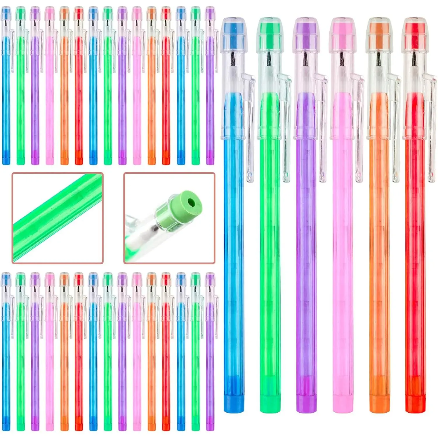 36 count HB Translucent Pencil Multipoint Pencil Multicolor Non Sharpening Stackable Pencils Pop Up Plastic Pencil with Eraser Top for , Students, Teachers, Office Staff