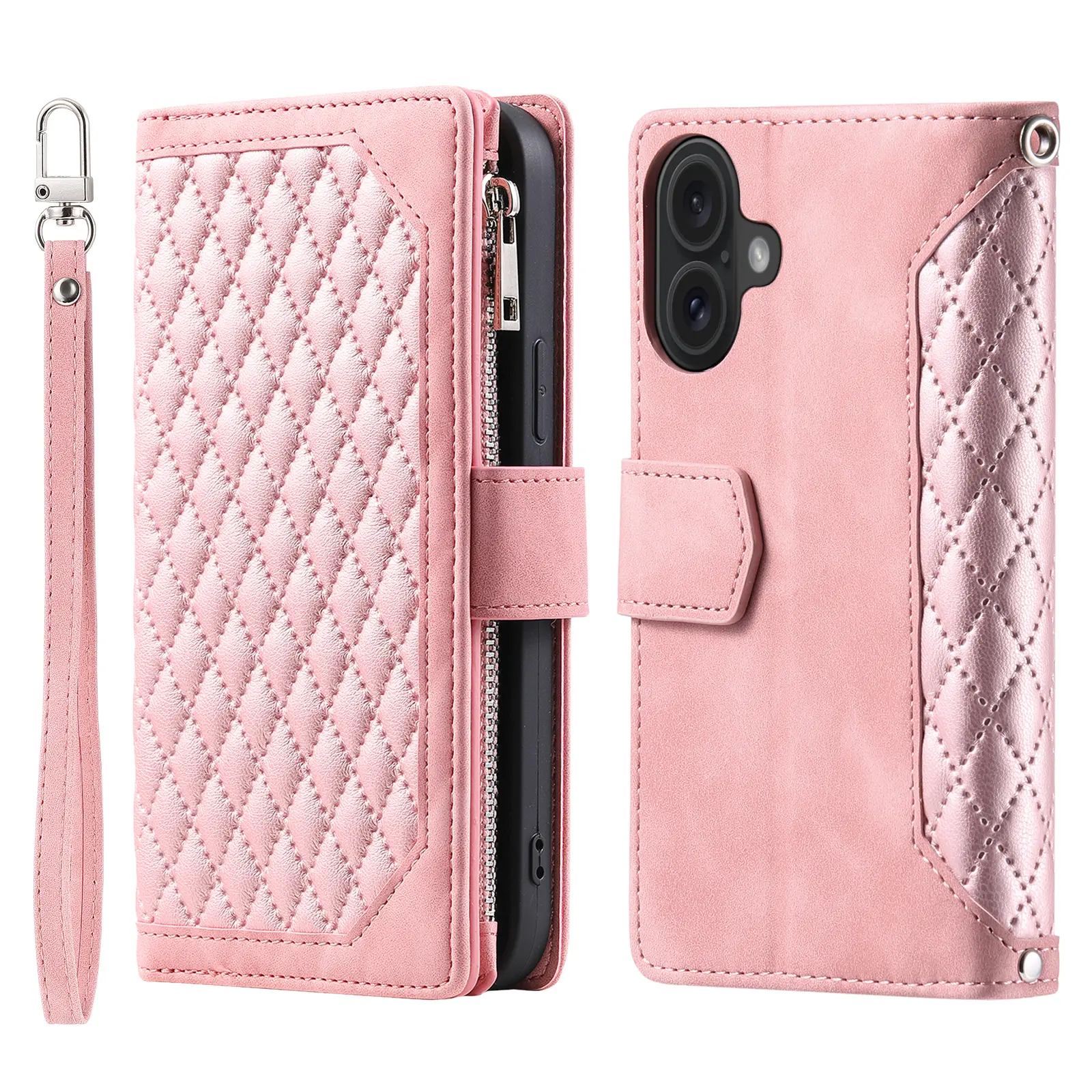 Crossbody Wallet Case for iPhone 17 16 Pro Max 15 14 13 12 Leather Phone Case with Card Holder Kickstand & Wrist Strap Cover Magnetic Closure Flip Handbag Zipper Purse Shell for Women Men