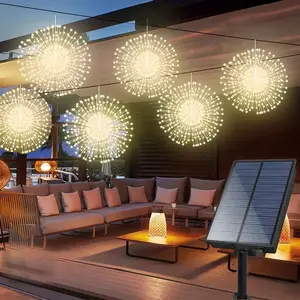 4pcs Solar-Powered LED Starburst Fireworks Lights - Warm White, 8 Modes, Copper Wire Hanging Fairy Lights for Outdoor Garden, Patio, and Christmas Decorations, Perfect for Creating a Cozy Ambiance, Solar Fairy Lights, Garden Decorative Lighting