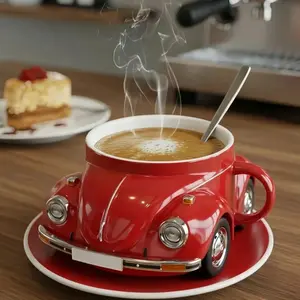 Vintage Beetle Car Shaped Design Resin Coffee Mug, Food Grade BPA Free Durable Novelty Drinkware, Dishwasher Safe Playful Cup, Perfect Gift for Coffee Lovers Car Enthusiasts Motorheads Birthday Christmas Halloween Daily Use