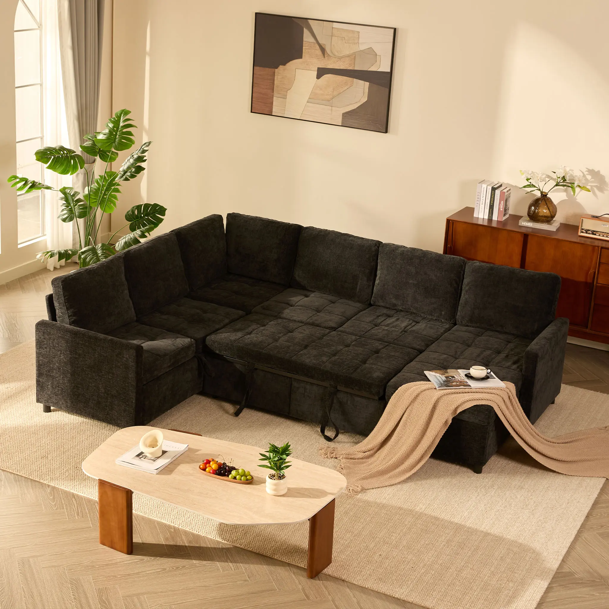 【3 Packages Shipping】107" Modular Sectional Sleeper Sofa with Pull Out ...