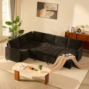 【3 Packages Shipping】107" Modular Sectional Sleeper Sofa with Pull Out Bed, U Shaped Sectional Couch with Storage, Extra Wide and Deep Seat Couches for Living Room, Removable Sofa Cover, Chenille, living room furniture，sofa bed couch