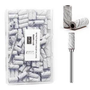 100pcs Nail Drill Bits Small Sanding Bands with Upgrade 3.1mm Mandrel Bit, 240 Extra Fine Grit Nail File Sanding Bands for Acrylic Nails Gel Removing Shaping Manicures and Pedicure(Zebra,240)