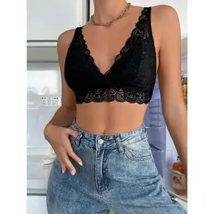 Floral Lace Scallop Trim Bralette Curvy Black